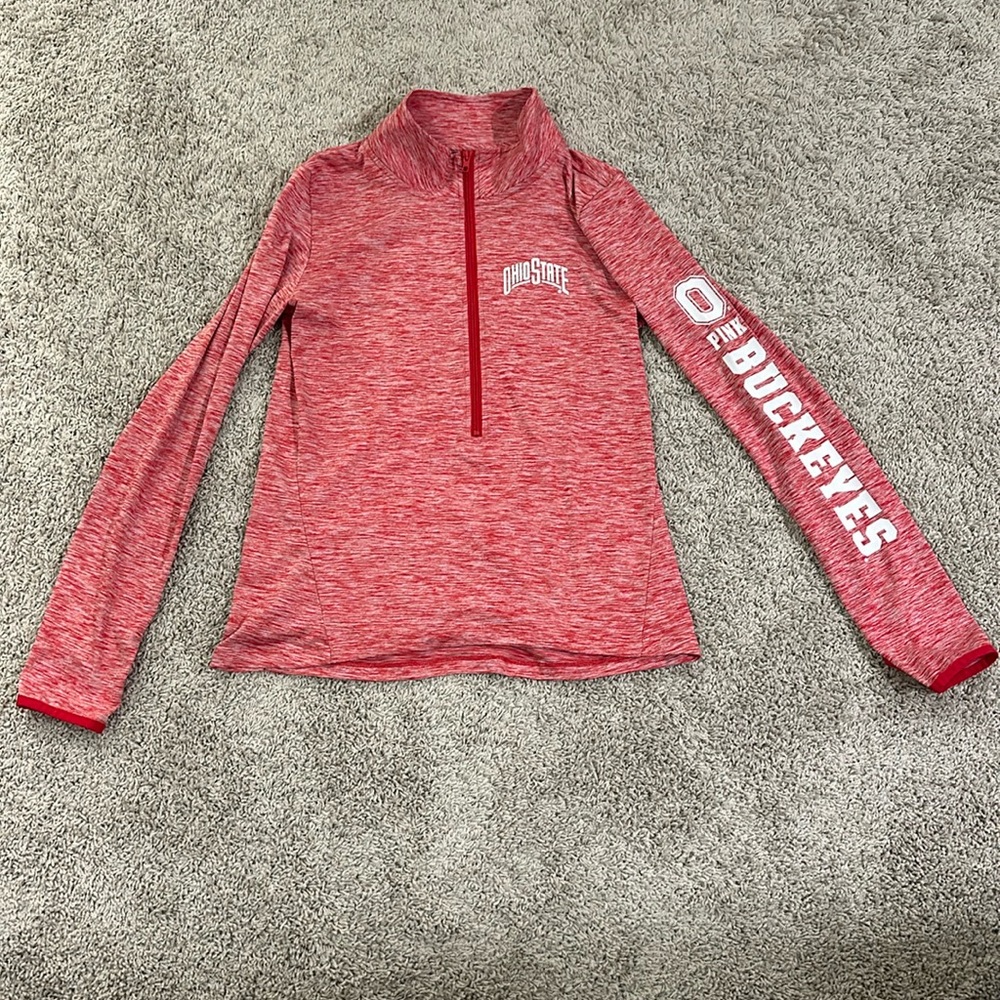Victoria Secret PINK heathered red athletic ohio state half-zip Sz L